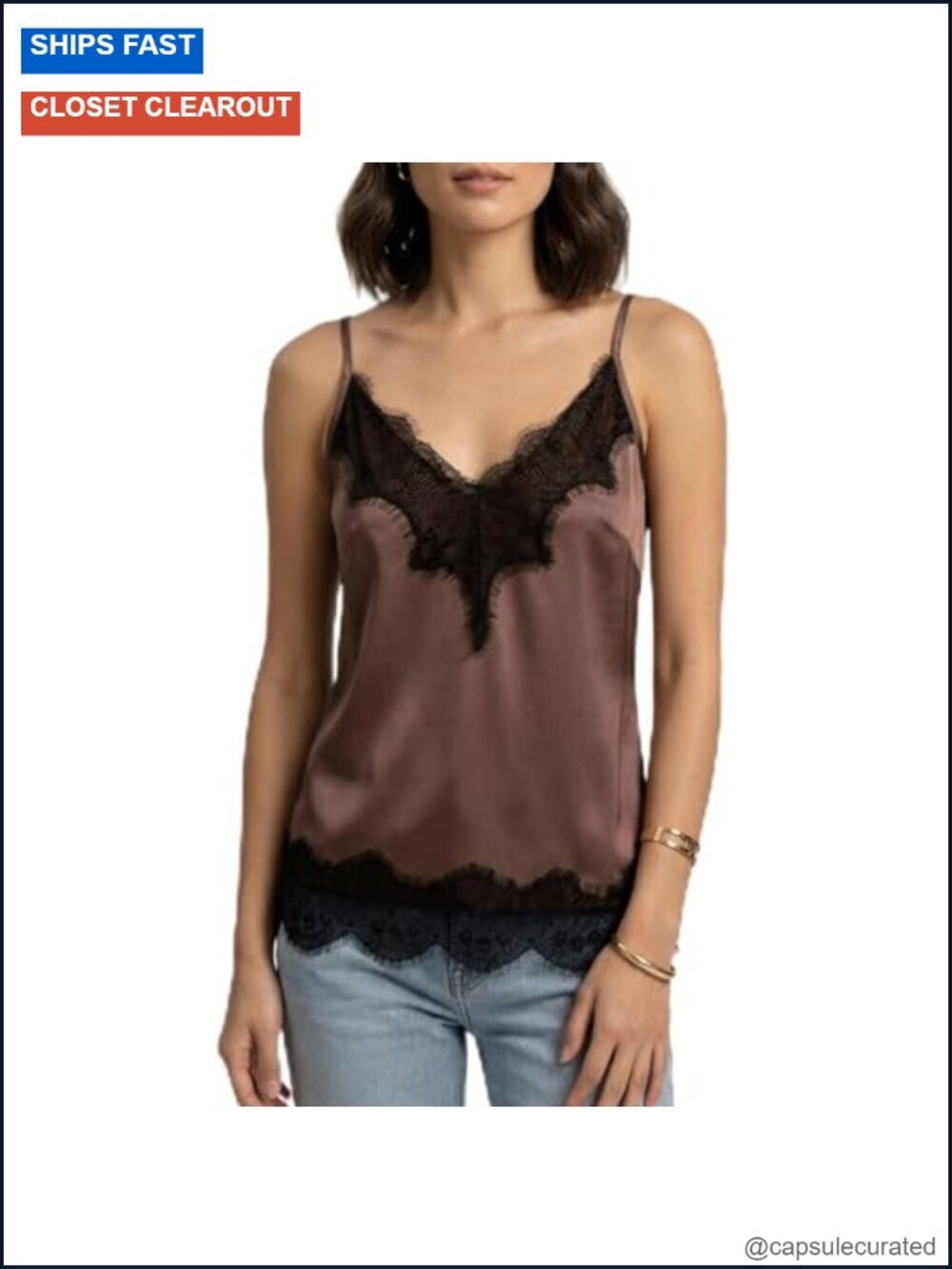 Satin Camisole Lace Trim V Neck Spaghetti Strap Silky Tank Top Blouse Loungewear